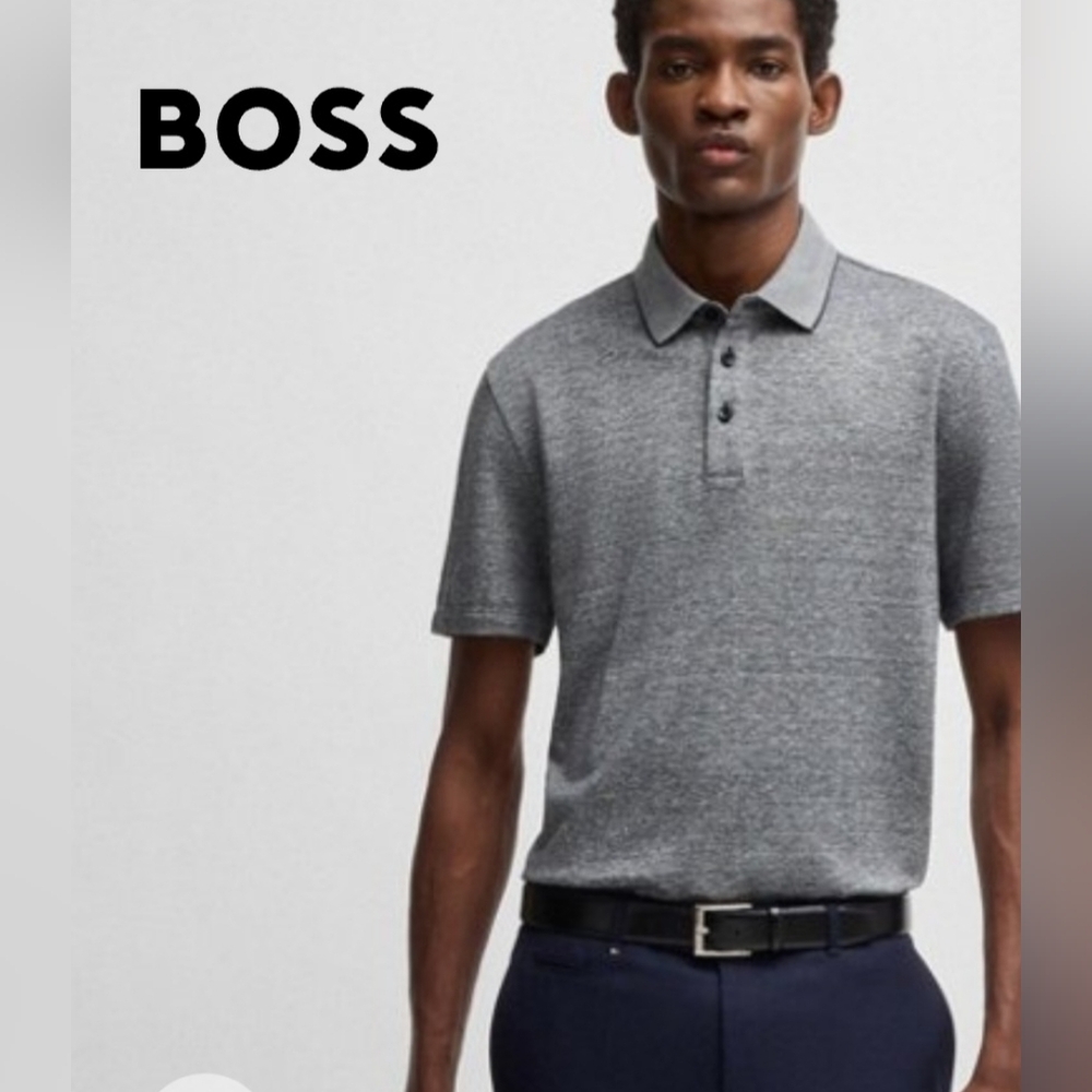 Hugo Boss Knit polo shirt in cotton and linen